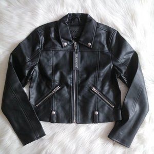 Blank NYC Black Faux Leather Moto Jacket Star Interior Size Small